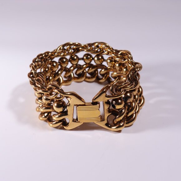 J.Crew Golden Tone Chunky Heavy Statement Bracelet Vintage - Picture 2 of 6